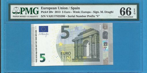 EUROPEAN UNION - SPAIN 5 EUROS DRAGHI VA-V006 PMG 66 ( P228 )