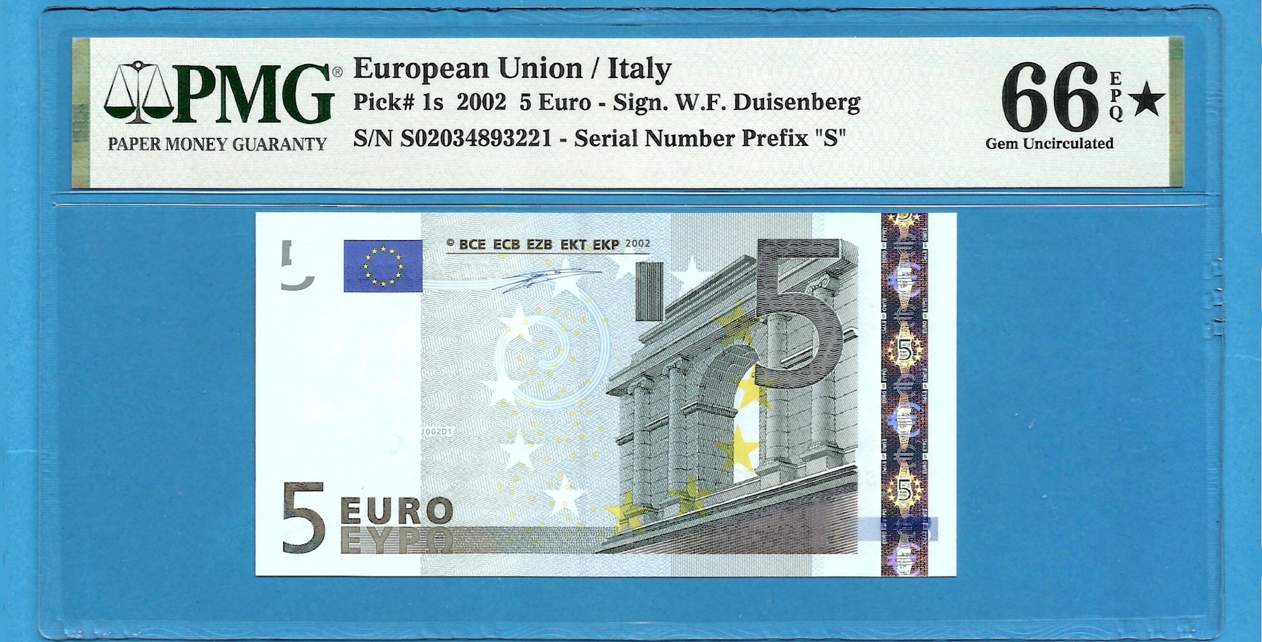 Billete 5€ Duisenberg PMG 65 EPQ españa d'occasion pour 55 EUR in