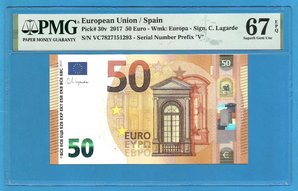 EUROPEAN UNION – SPAIN 50 EUROS LAGARDE VC-V026 PMG 67 ( P507 )