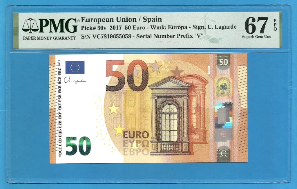 EUROPEAN UNION – SPAIN 50 EUROS LAGARDE VC-V026 PMG 67 ( P508 )