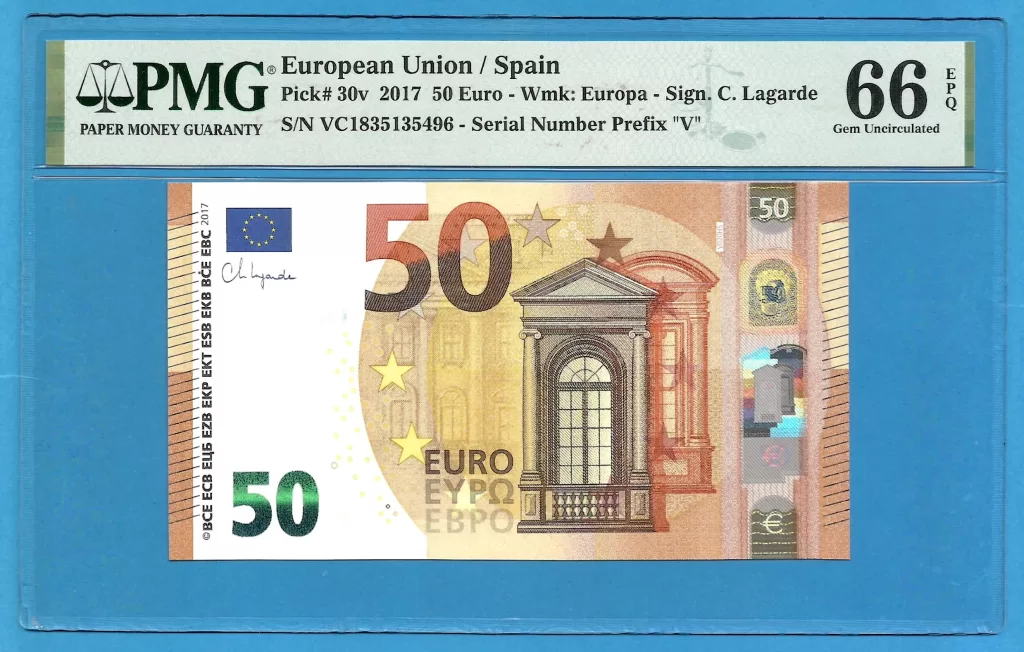 EUROPEAN UNION – SPAIN 50 EUROS LAGARDE VC-V020 PMG 66 ( P511 )