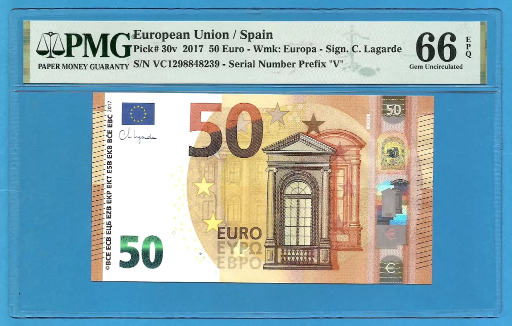 EUROPEAN UNION – SPAIN 50 EUROS LAGARDE VC-V020 PMG 66 ( P512 )